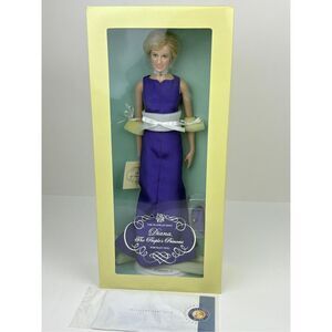 NEW Franklin Mint Princess Diana Doll Porcelain Doll Purple Gown NRFB 16in